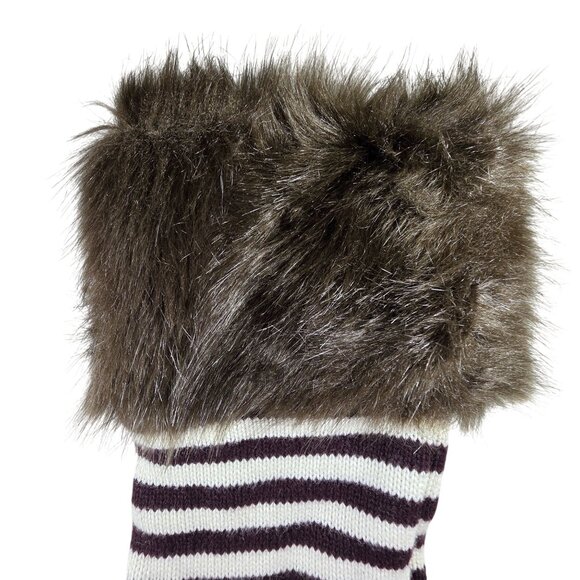 Henri Bendel Striped Knit Christmas Stocking Faux Fur Cuff Black & White - Picture 5 of 6